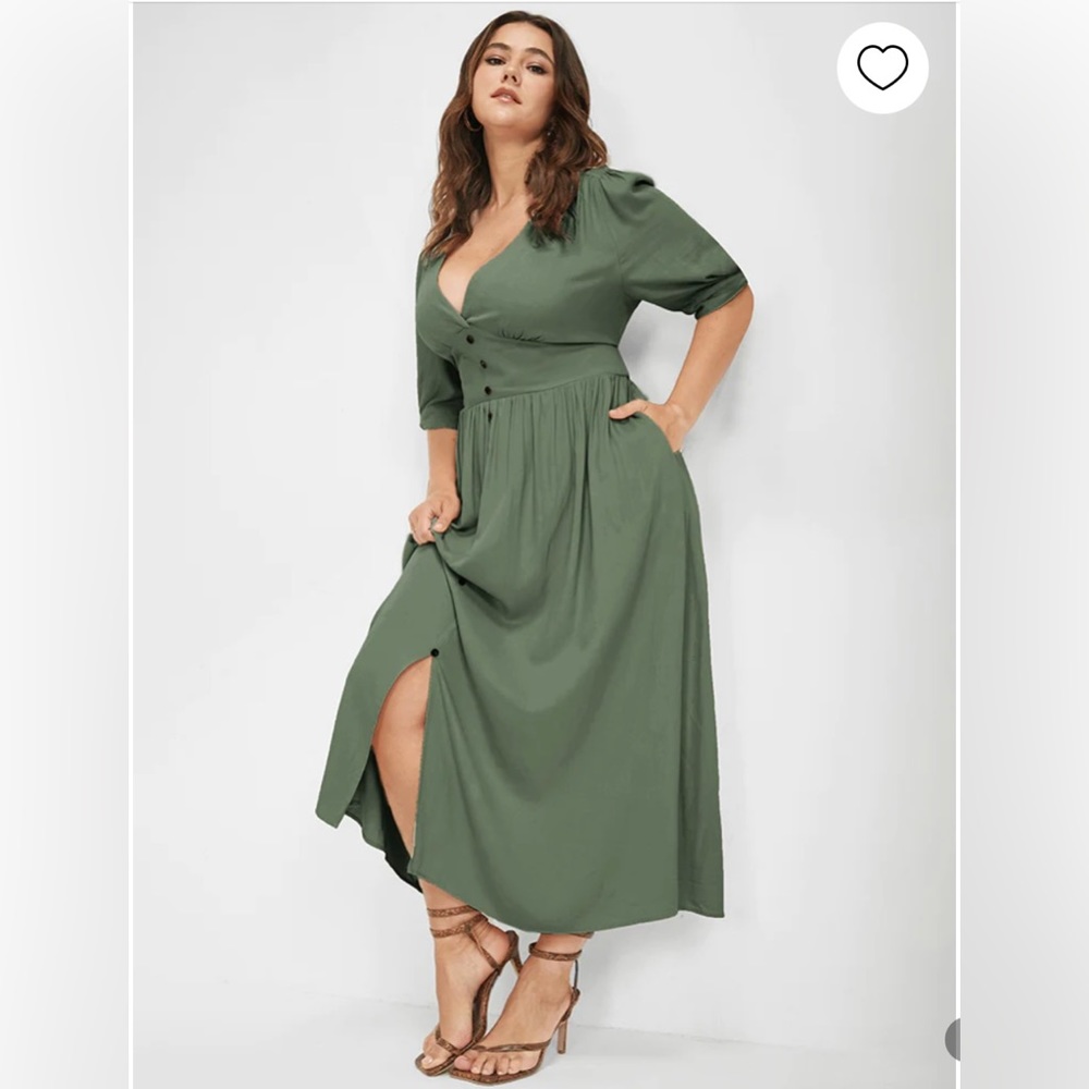 Plunging Neck Button Detail Pocket Maxi Dress - Picture 5 of 6